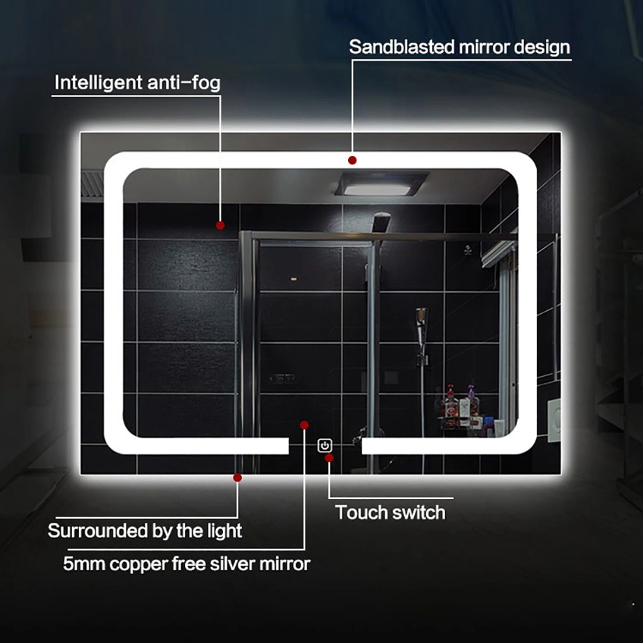 Rectangle LED Clock Smart Mirror Wall Mounted for Make up