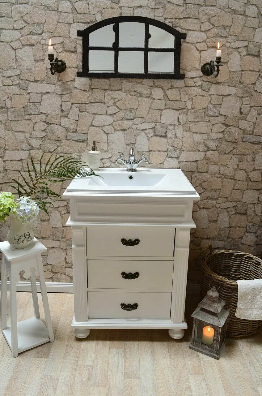 Guest Washbasin Solid Wood Bathroom Furniture Country Style Washbasin with Base Cabinet