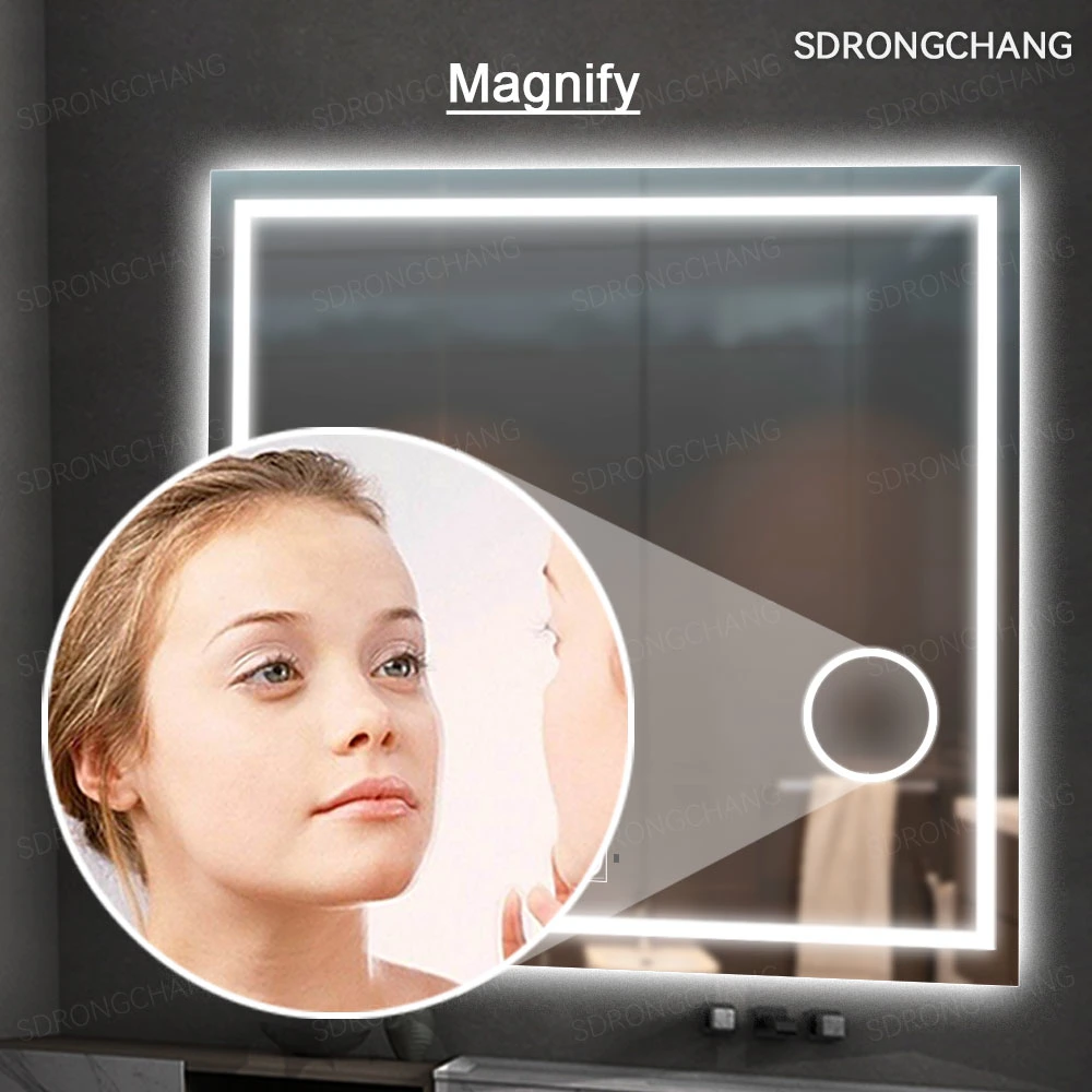 Wholesale Magnify Illuminated Anti-Fog Rectangle LED Smart Touch Display Light up Mirror with Bathroom LED Smart Mirror