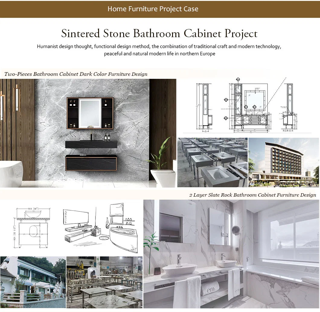 Modern Artificial Quartz Stone Bathroom Mirrored Cabinet Sintered Stone Bathroom Vanity