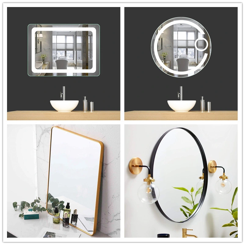 Round Aluminum Iron Satinless Steel Frame Frameless Full Length Wall Mounted Lighted Vanity Bathroom Home Decor Make up Framed Mirror