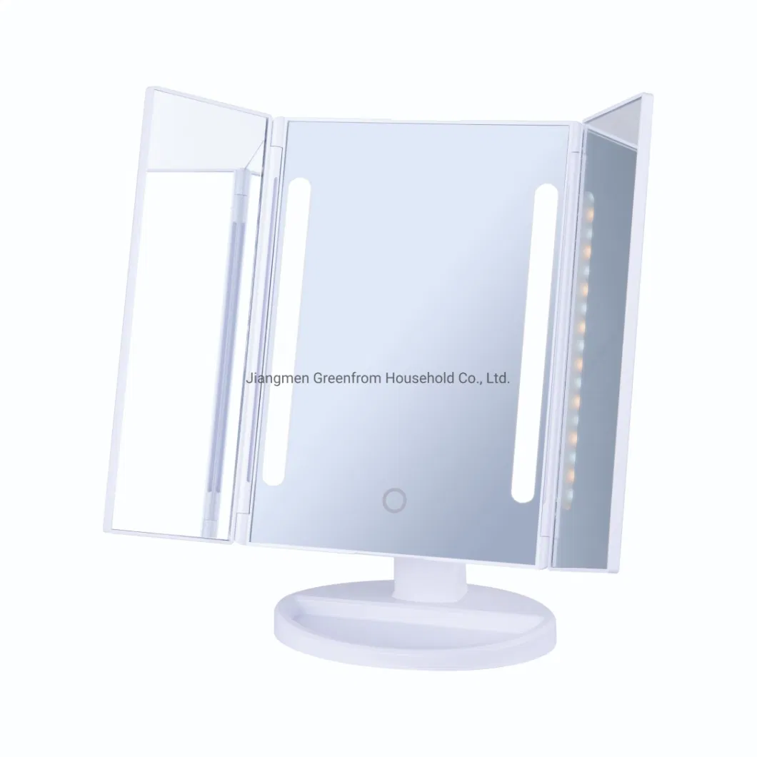 2024 White Extra Large Trifold LED Lighted Table Mirror for Cosmetics