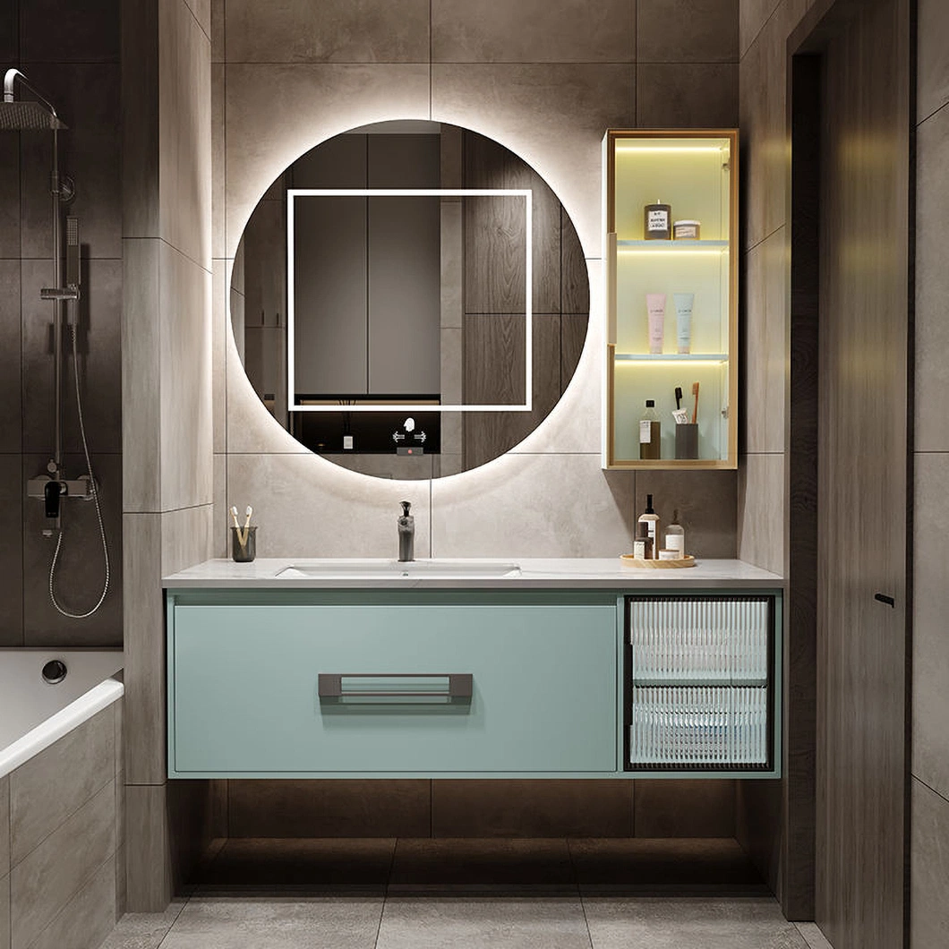 OEM Minimalist Light Luxury Smart LED Mirror Slate Ceramics Integrated Washbasin Bathroom Sink Bathroom Cabinet Combination