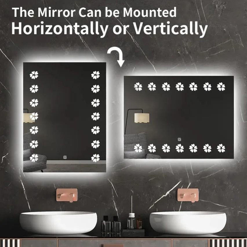 Modern Touch Screen Backlit LED Bath Mirrors Smart Antifog Wall Mirror