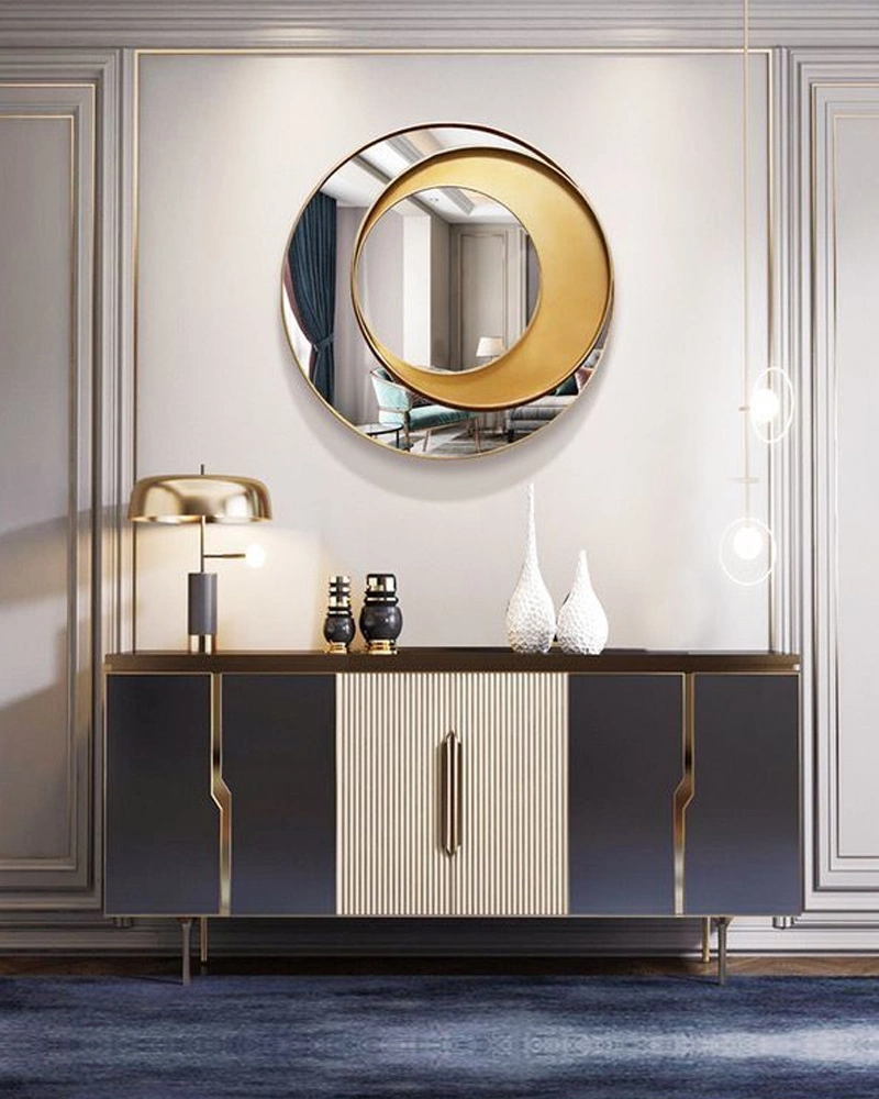 Elegant Modern Luxury Hotel Bathroom Decorative Antique Gold Round Wall Mounted Mirror for Home Decoration