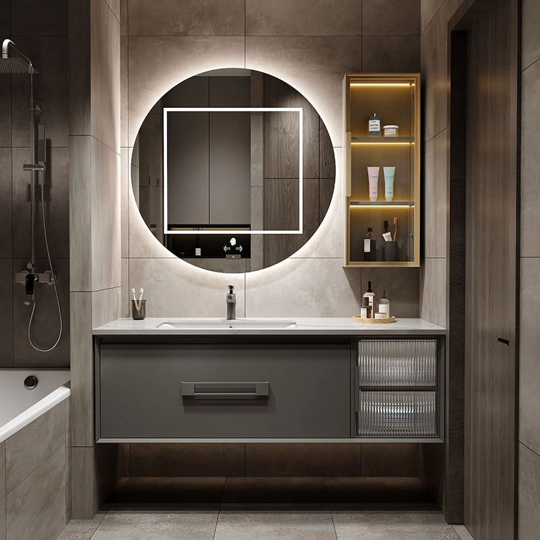 OEM Minimalist Light Luxury Smart LED Mirror Slate Ceramics Integrated Washbasin Bathroom Sink Bathroom Cabinet Combination