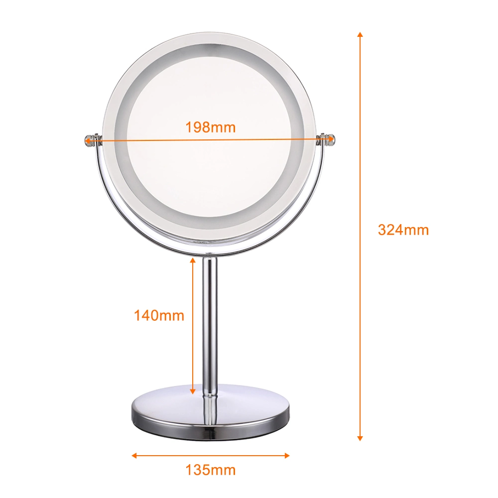 Customized 1X 3X 5X 10X Magnification 7 Inch Standing Round Metal Makeup Mirror with LED Light