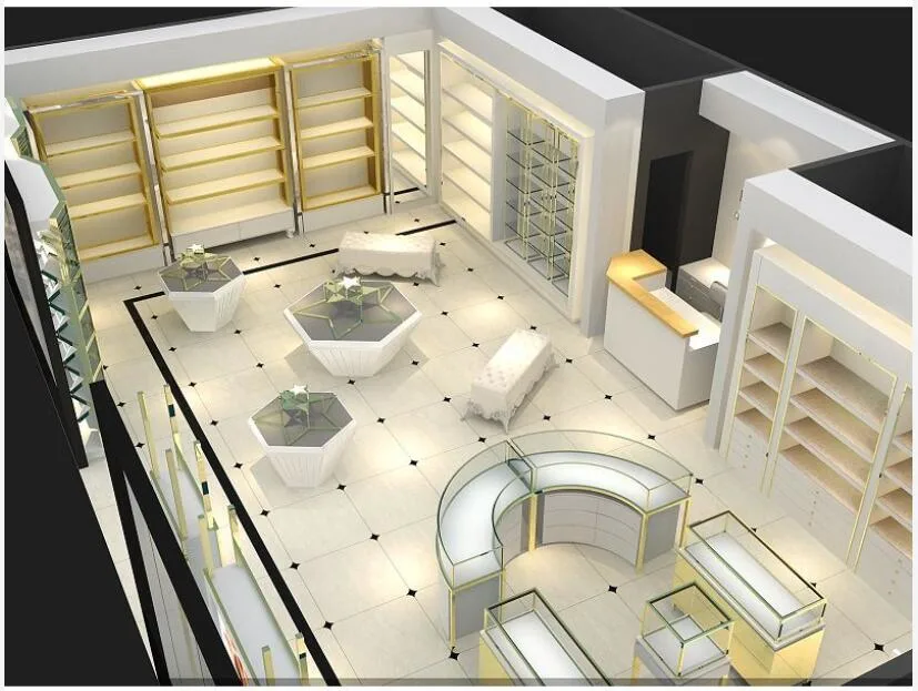 High End Luxury Gold Vitrine Showcase Jewelry Display Jewellery Shop Interior Boutique Display Cabinet Design