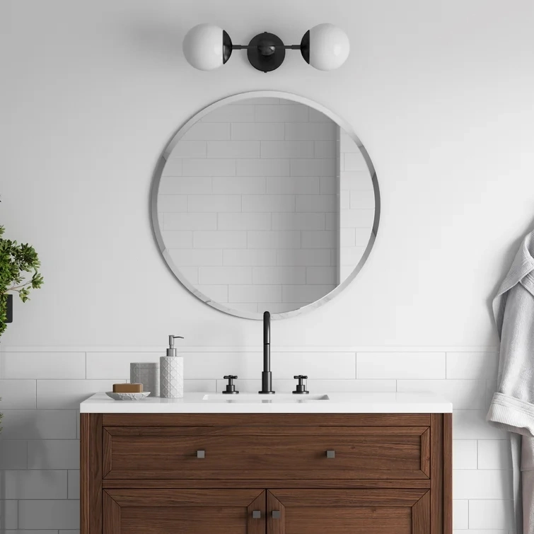 ORTONBATH Round Silver Framed Home Smart Wall Mounted Nonled Mirror Bathroom Designer Art Wall Hung Bath Mirror