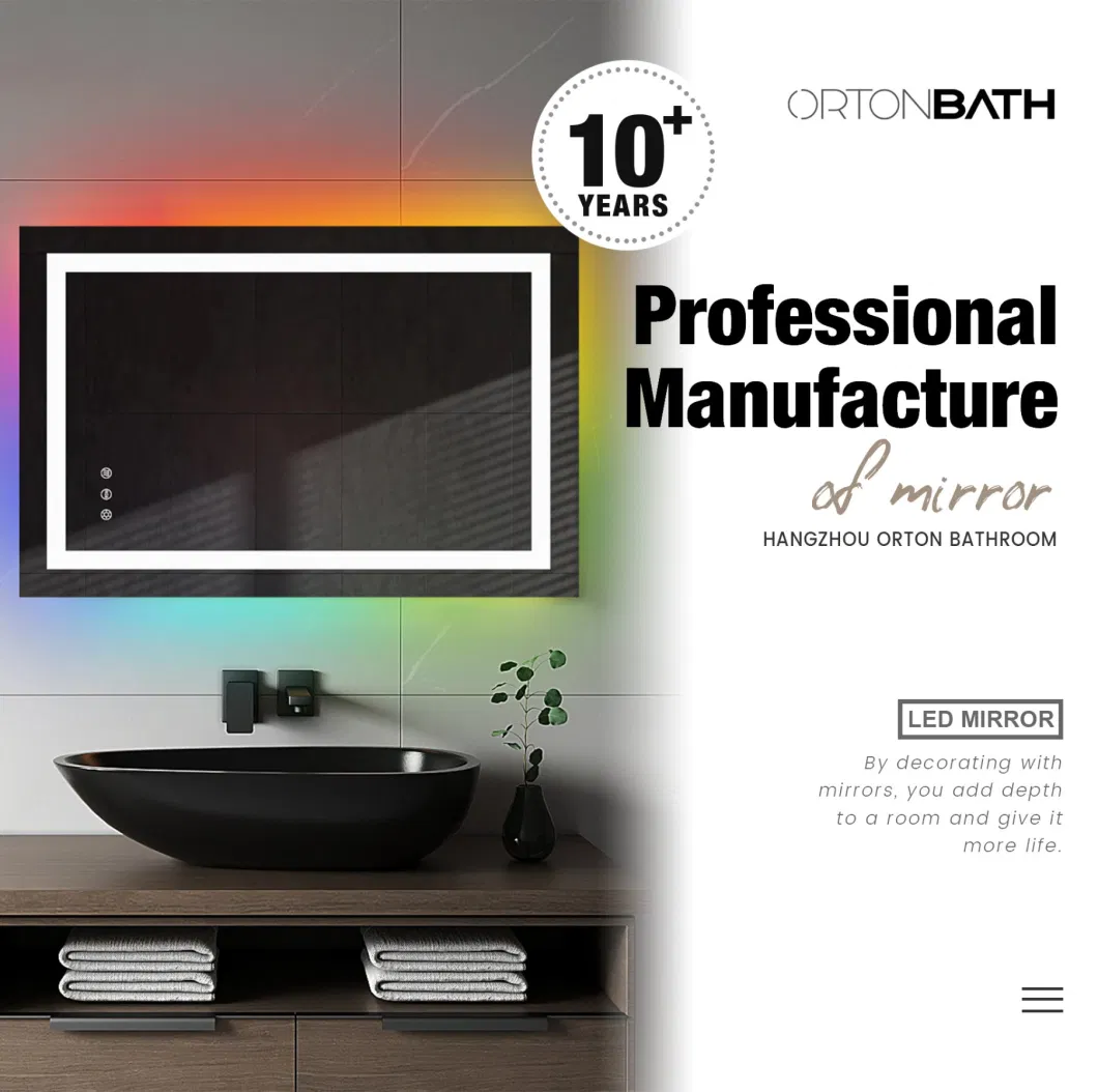 Ortonbath 48&quot;X36&quot; Rectangular Backlit Anti-Fog Wall Mounted LED Mirror RGB Lighted Bathroom Mirrors with Memory Function