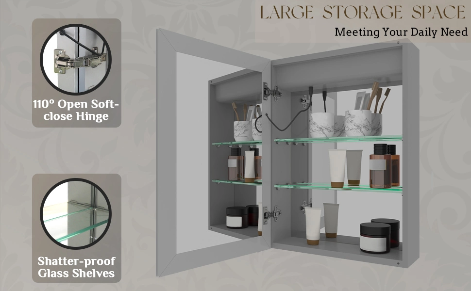 Bathroom Medicine Cabinet with Lights, LED Medicine Cabinet with Mirror, Defogger, Dimmer, Digital Clock &amp; Temp Display, Surface Mount