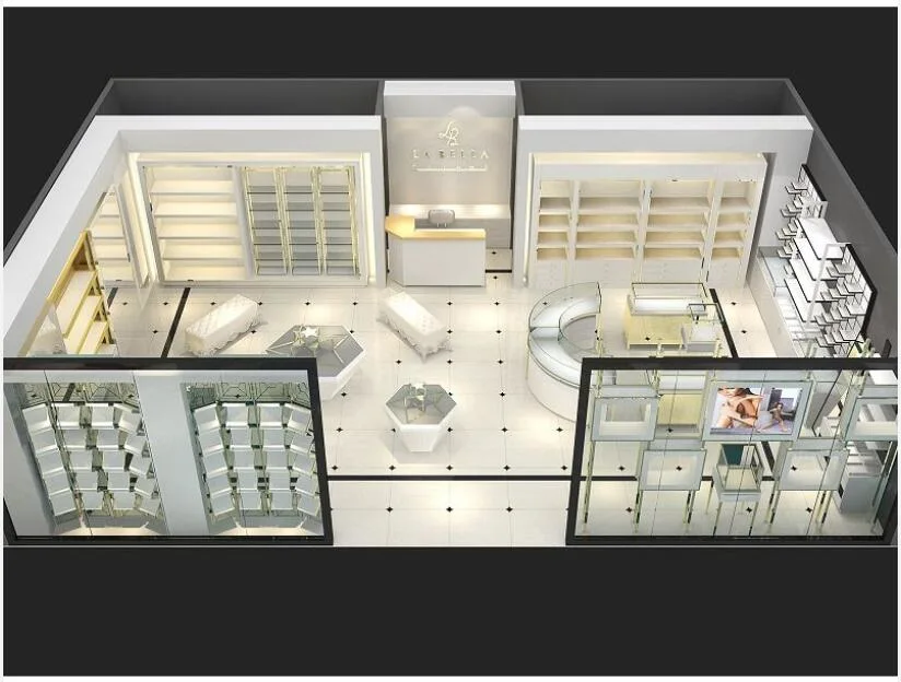 High End Luxury Gold Vitrine Showcase Jewelry Display Jewellery Shop Interior Boutique Display Cabinet Design