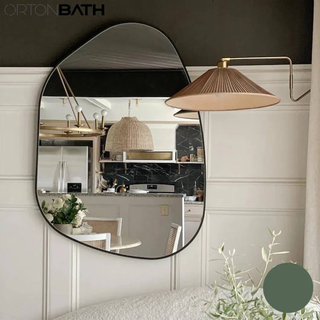 Ortonbath Round Wide Gold Metal Framed Circle Bath Home Smart Wall Mounted Non-LED Mirror Bathroom Designer Art Mirror