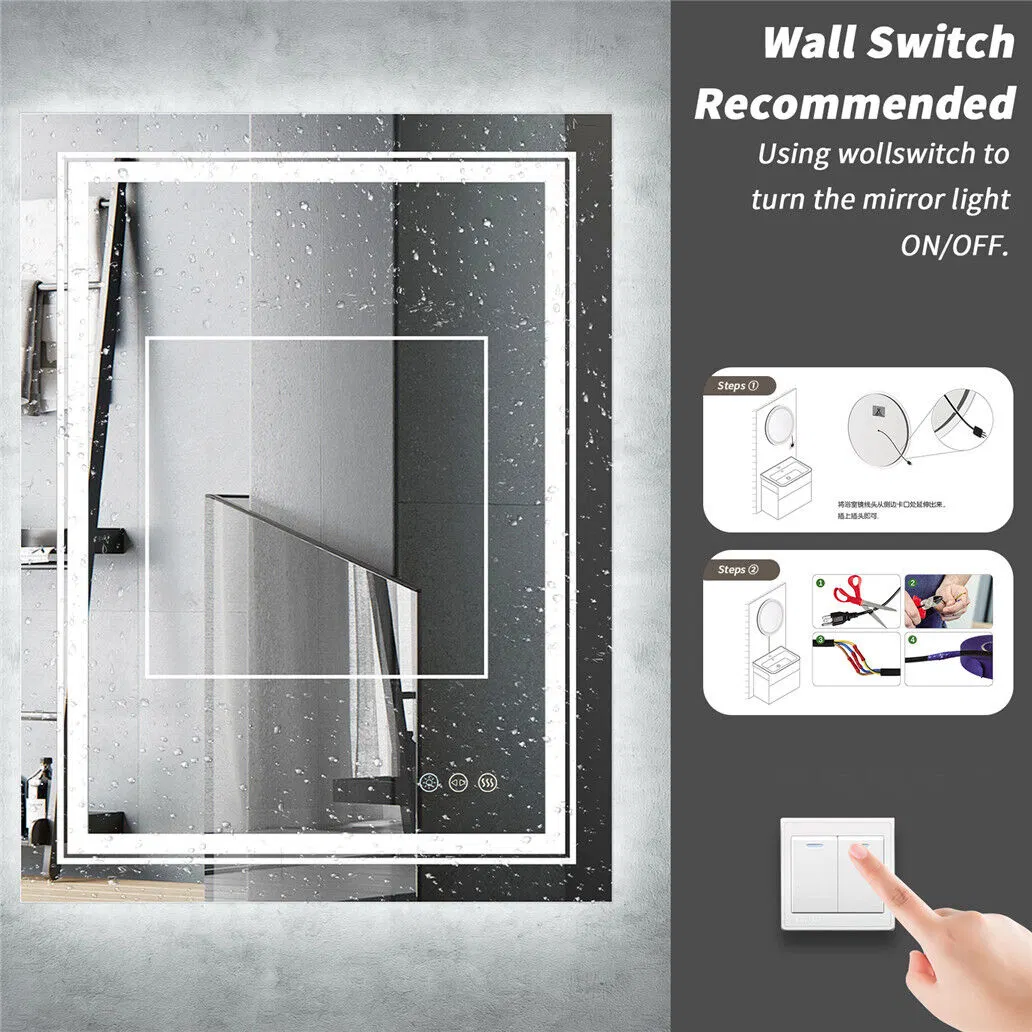 Bathroom LED Illuminated Mirror Cabinet Wall-Mounted Mirrored Door