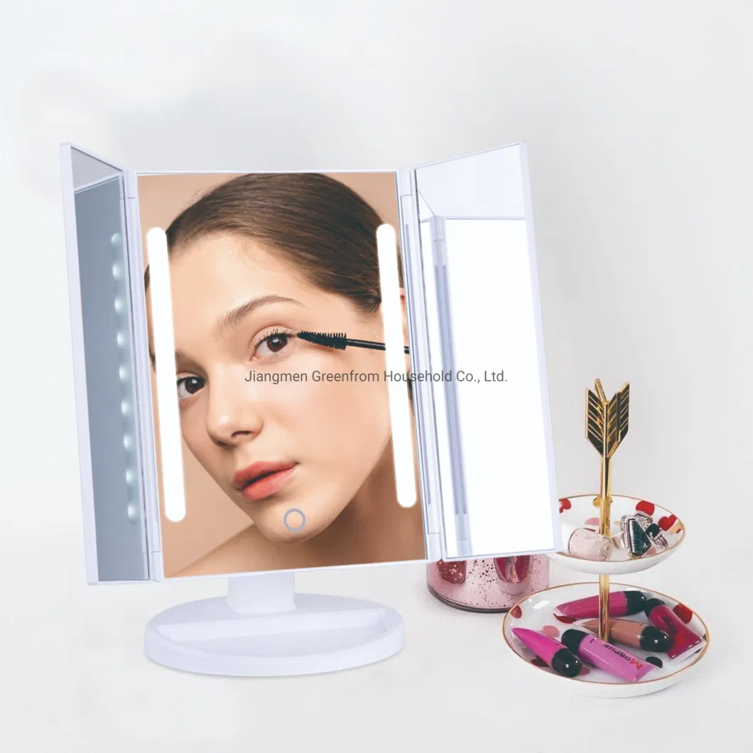 2024 White Extra Large Trifold LED Lighted Table Mirror for Cosmetics