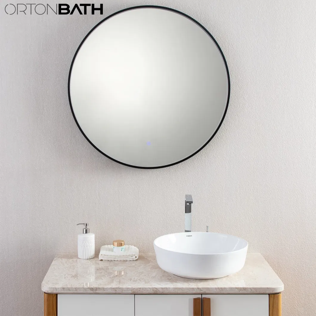 Ortonbath Large LED Gold Framed Round Bathroom Vanity Mirror with Motion Sensor, Gmhehly 24 Inch Circle Frame Wall Mirror with Anti-Fog