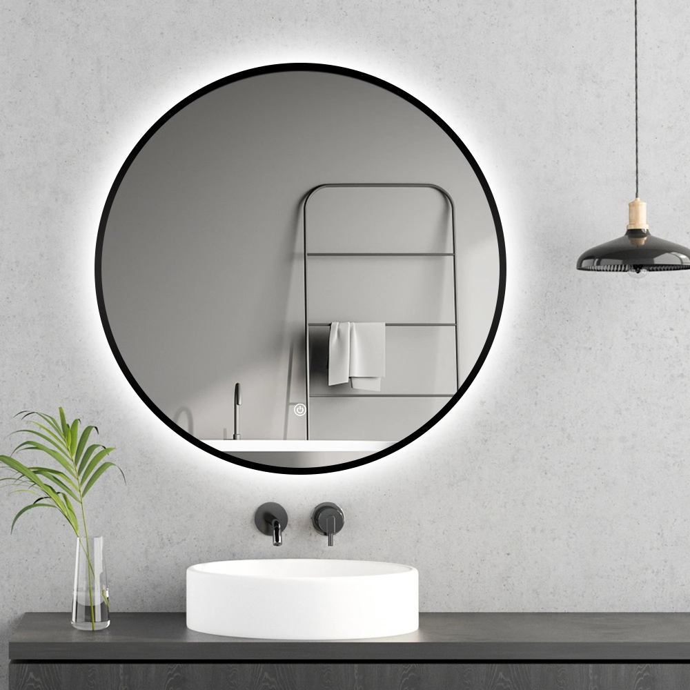 LED Black Frame Round Bathroom Mirror with Light, Wall Mounted Lighted Vanity Mirror, Anti-Fog &amp; Dimmable Touch Switch, Waterproof IP54, 90+ CRI
