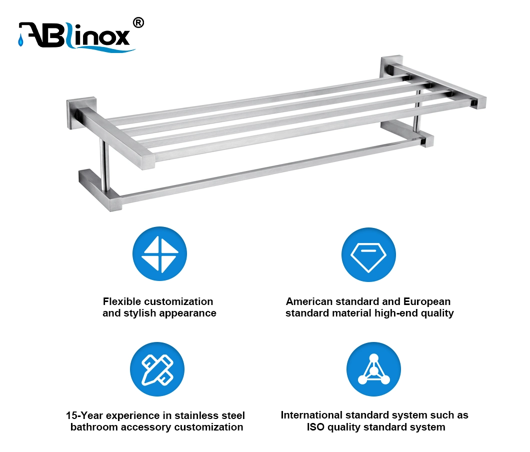 Ablinox Bathroom Accessories SUS304 Stainless Steel Single Towel Glass Shelf