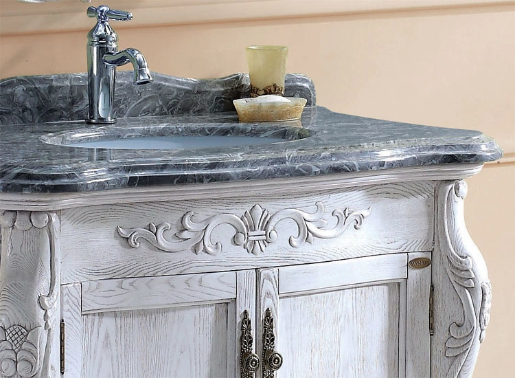 40 Inches Standard Marble Top Solid Wood Bathroom Vanity Cabinet with Sink with Mirror (3084)