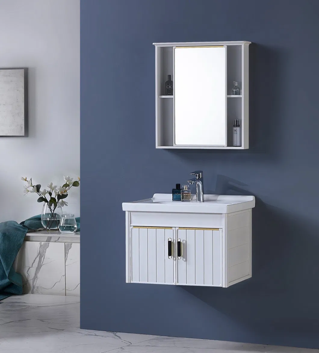 Durable Blue Bathroom Cabinet with Mirror White Ceramic Basin Sink Aluminum Cabinet Makeup Vanities Wall Hung Bathroom Vanity
