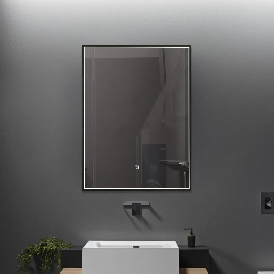 Modern Decorative Cosmetic Bathroom Vanity Mirrors Black Aluminum Framed Wall Hanging Mirror Furniture Espejo LED Mirror