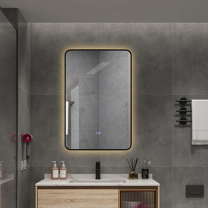 Modern Decorative Cosmetic Bathroom Vanity Mirrors Black Aluminum Framed Wall Hanging Mirror Furniture Espejo LED Mirror