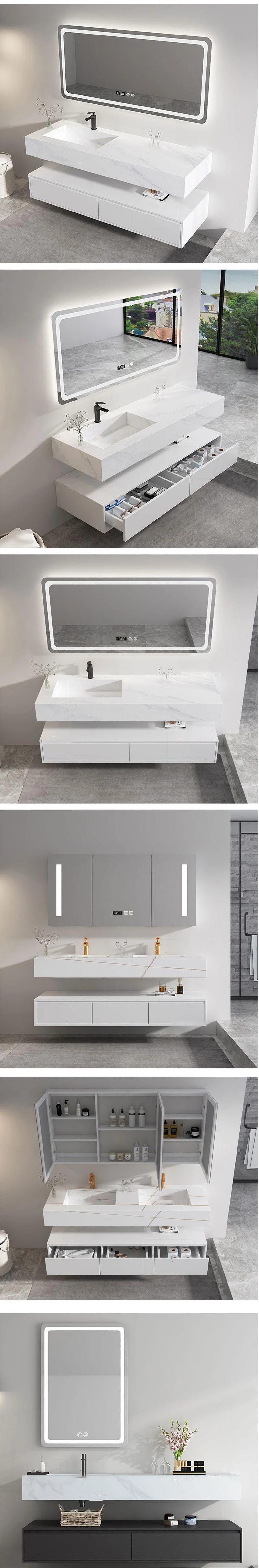 OEM Minimalist Light Luxury Smart LED Mirror Slate Ceramics Integrated Washbasin Bathroom Sink Bathroom Cabinet Combination