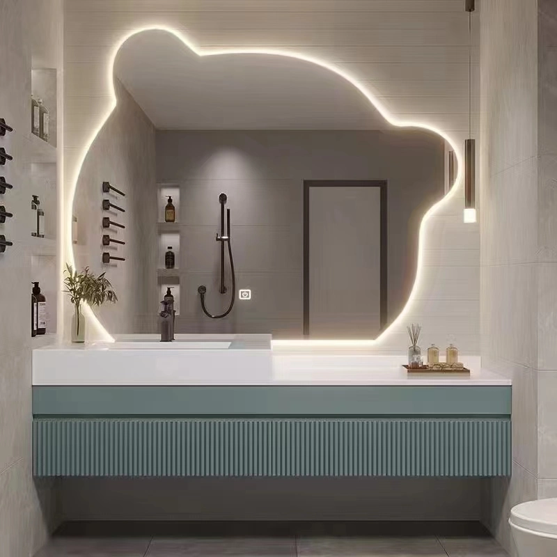 LED Mirror with Touch Screen Illuminated Irregular Shape for Hotel Bathroom