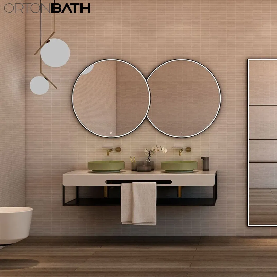 Ortonbath Large LED Gold Framed Round Bathroom Vanity Mirror with Motion Sensor, Gmhehly 24 Inch Circle Frame Wall Mirror with Anti-Fog