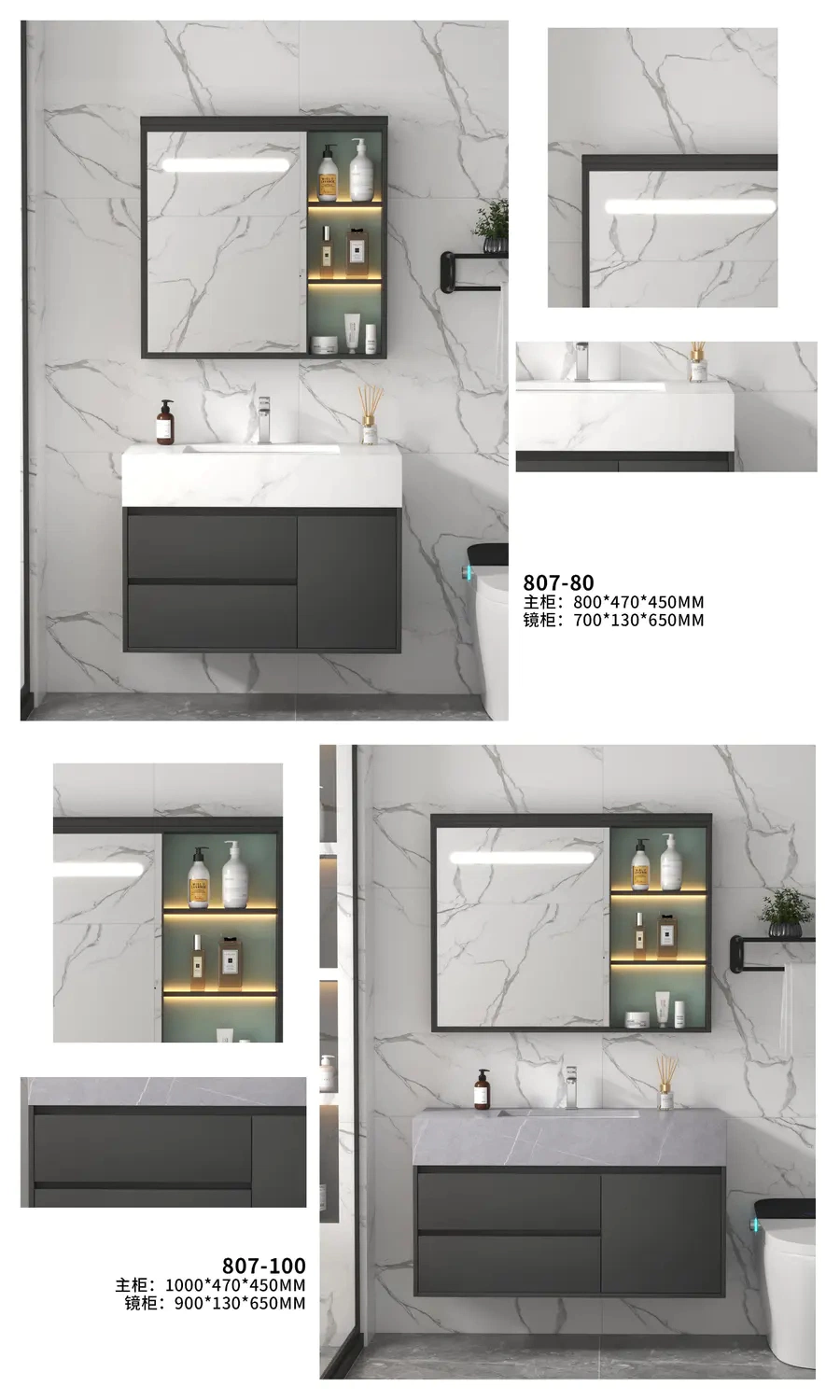 New Design Bathroom Vanity Sets Wooden Panel Bathroom Cabinet with Mirror Black Wall Mounted Mirrored Bathroom Vanity Cabinets