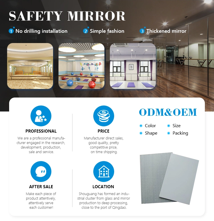 Factory Custom Yoga Dance Studio Gym Wall Safety Mirror Covering film Mirrors