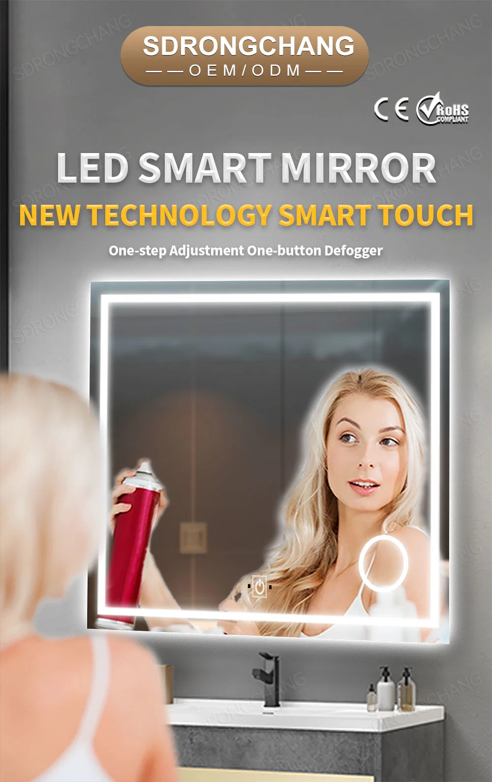 Wholesale Magnify Illuminated Anti-Fog Rectangle LED Smart Touch Display Light up Mirror with Bathroom LED Smart Mirror