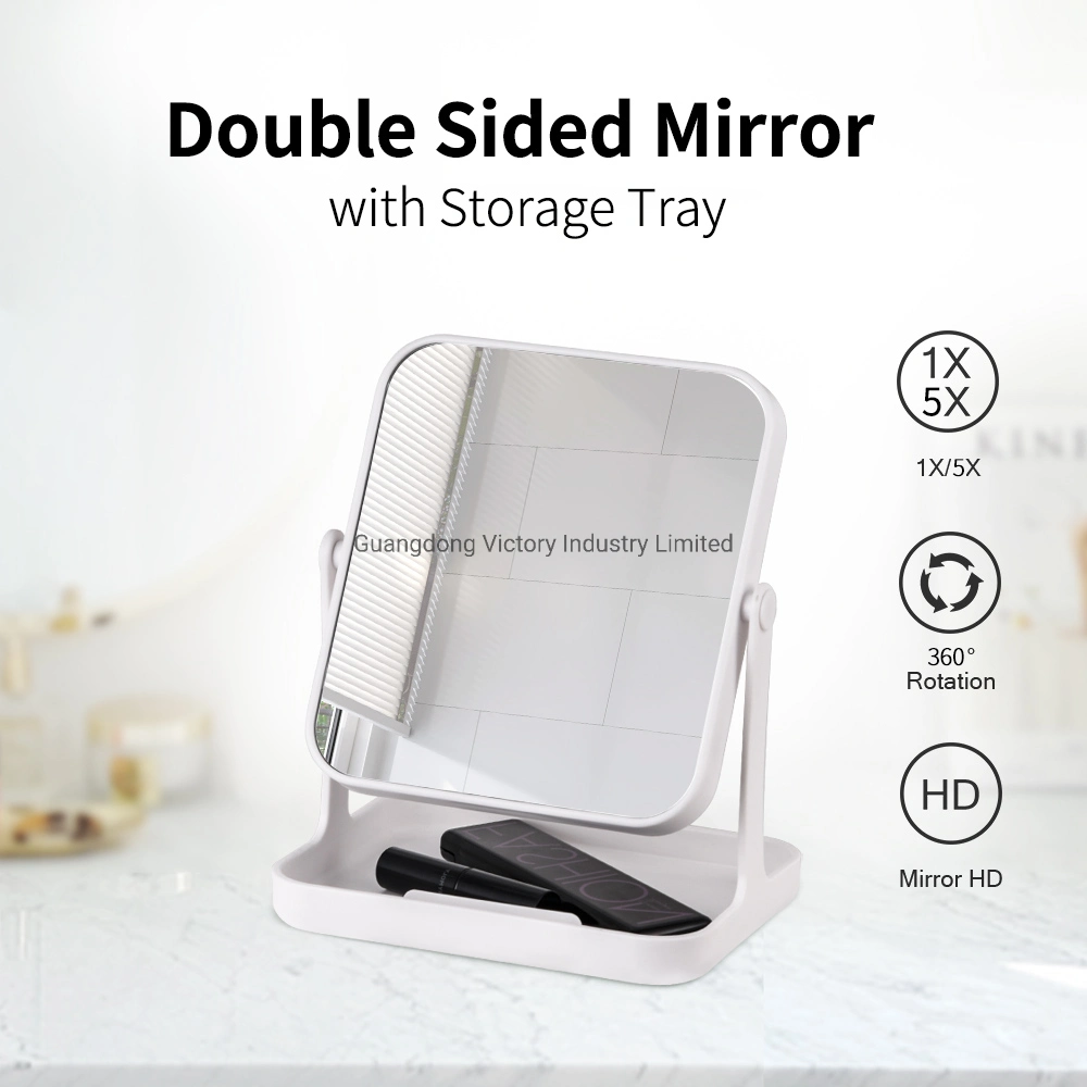 Victory Double Sides Table Top Plastic Makeup Mirror with Storage