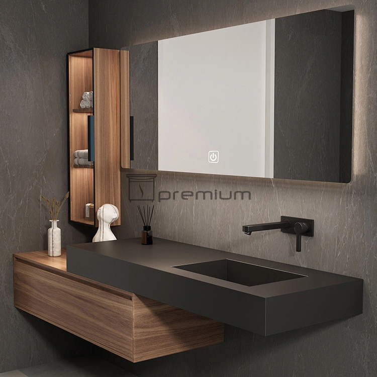 1000mm Width Luxury Modern Design LED Backlit Mirror Sintered Stone Top Ceramic Wash Basin Wooden Bathroom Vanity Furniture Cabinet