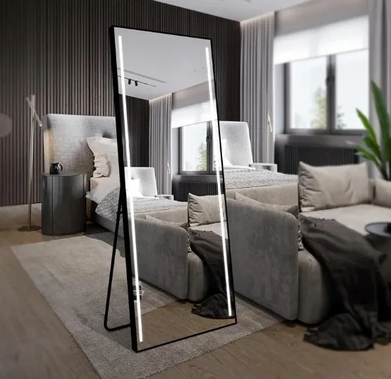 Full Length Free Standing Floor Mirror Bedroom Full Size Body with 3 Color Dimming LED Lighted Dressing Mirror