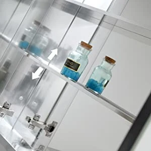 Aluminum Bathroom Medicine Cabinet with Mirror Door, Bathroom Mirror Cabinet, Wall-Mountable and Recessed-in Mirror Cabinet, 2 Doors Medicine Cabinet (CM2-1)