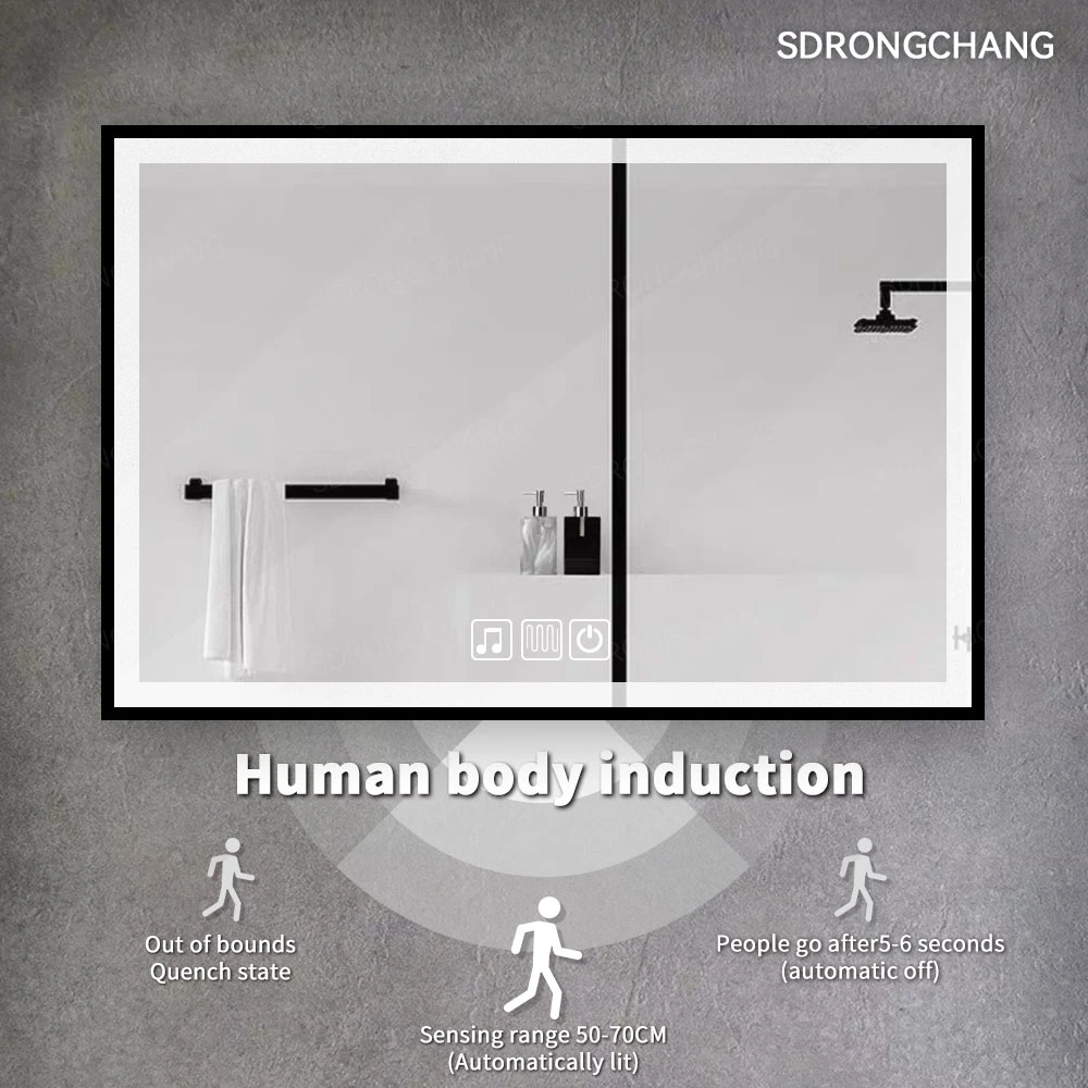 Touch Sensor Defogging Smart LED Bathroom Mirror with Time/Temperature Display Mirror