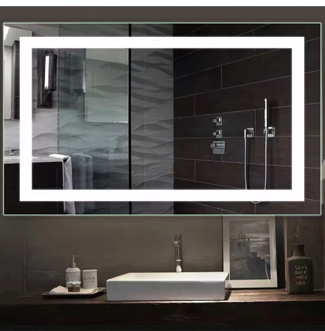 Customized Oversized Wall Mount Bath Vanity Light up Mirror Rectangle Touch Screen Smart Bathroom Mirror LED