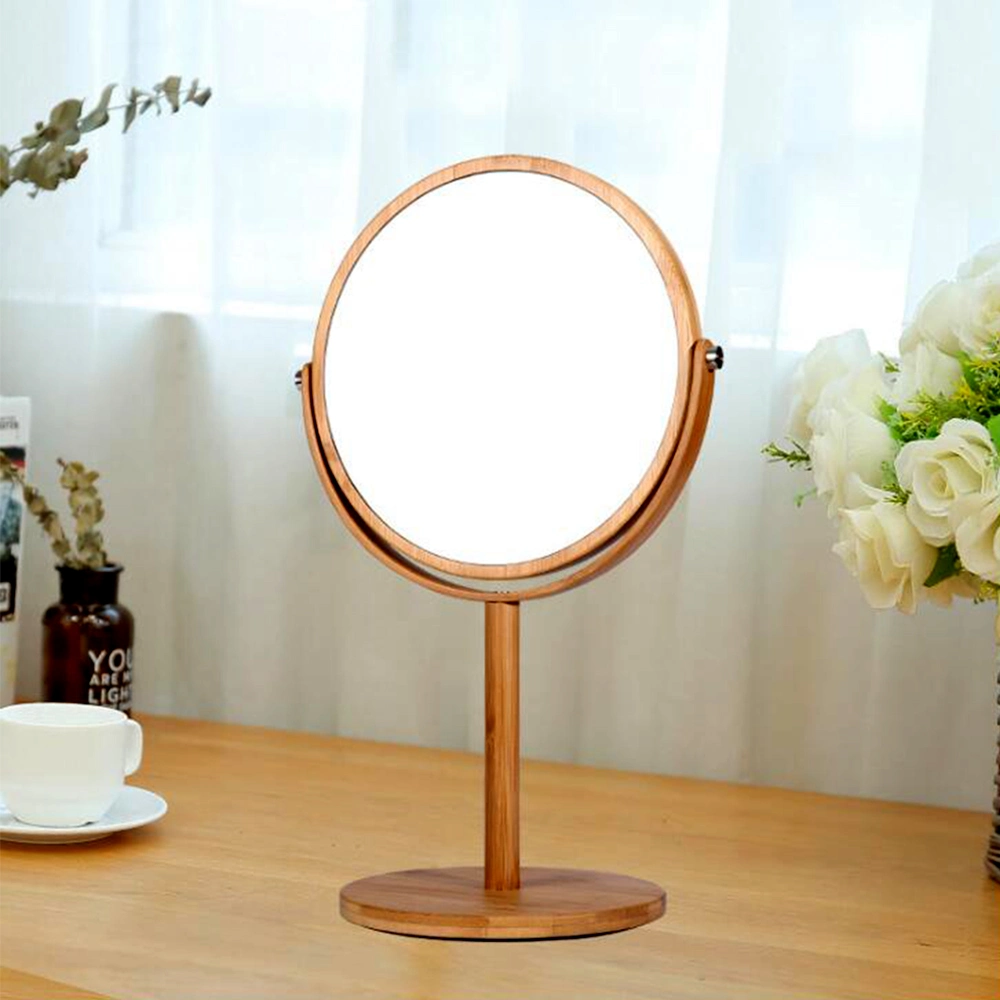 2 in 1 Bamboo Lighted Makeup Mirror with Lights and Storage Desk Mirror Touch Screen Adjustable Lighting Cosmetic Mirror