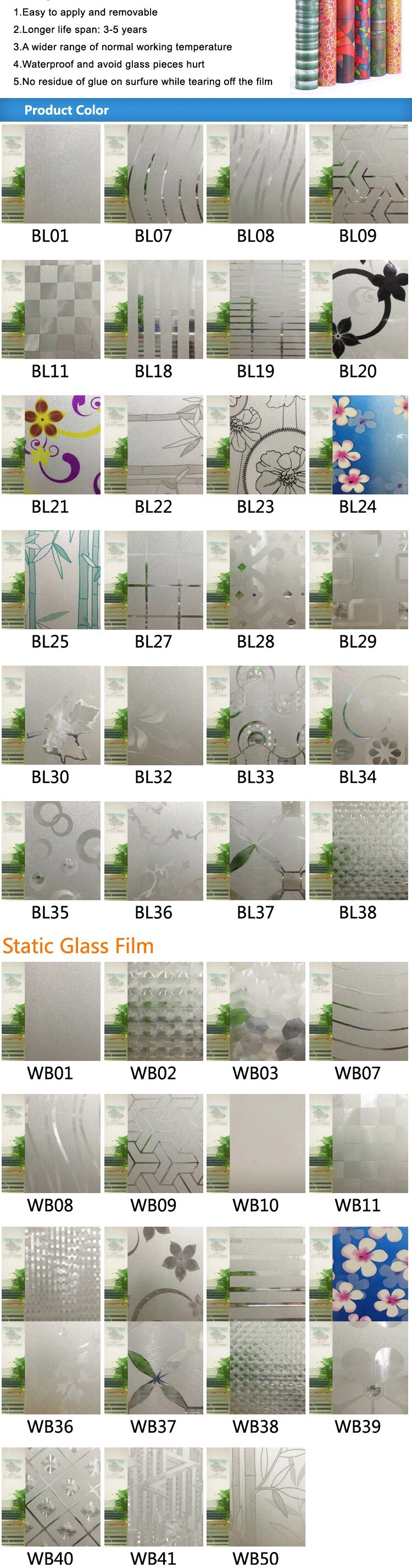 Decorative Static Window Film Wholesale Vinyl Home Decoration PVC Self Adhesive Film