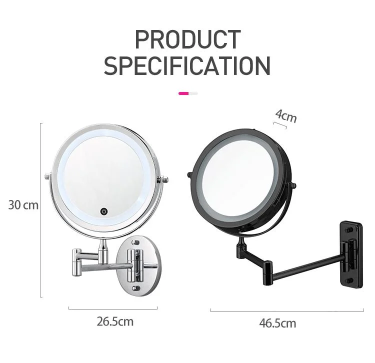 2022 New Rechargeable Matte Black LED Wall Mount Shaving Mirror