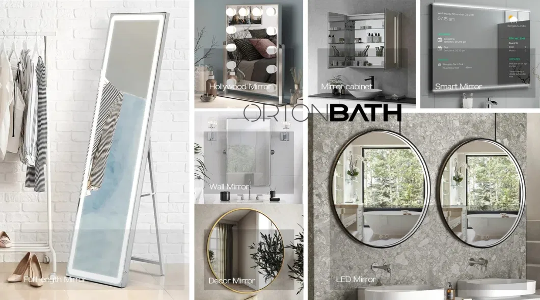 Ortonbath Round Corner Rectangular Wall Mounted Hanging Mirror for Bathroom with Brushed Black Metal Vanity Mirror for Bathroom