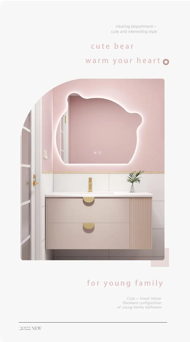 Light Luxury Pink Bathroom Cabinet and Cute Bear Smart Mirror Cabinet