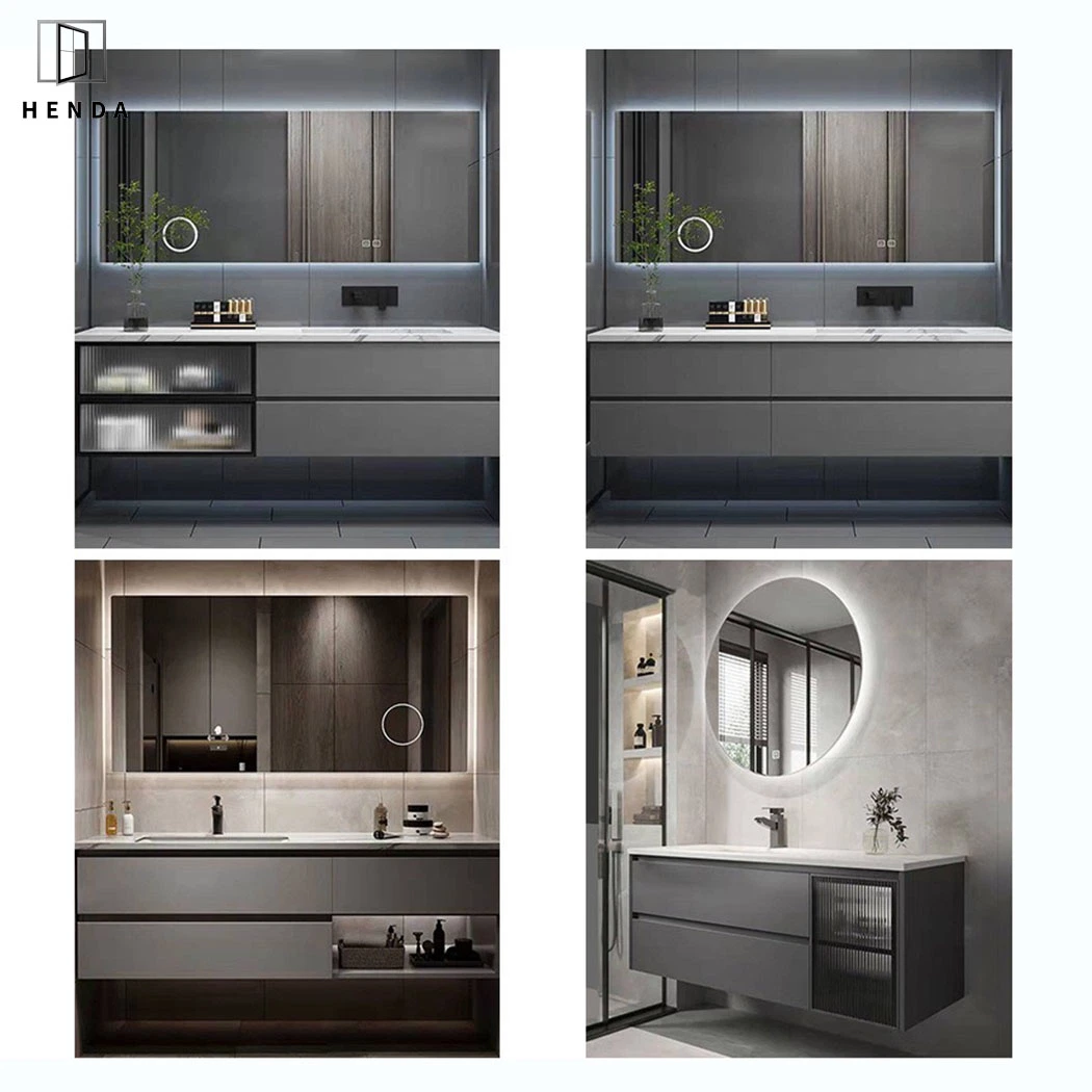 2 Drawers Storgae Bathroom Vanit Two Basin Gold Tap LED Mirror Cabinet