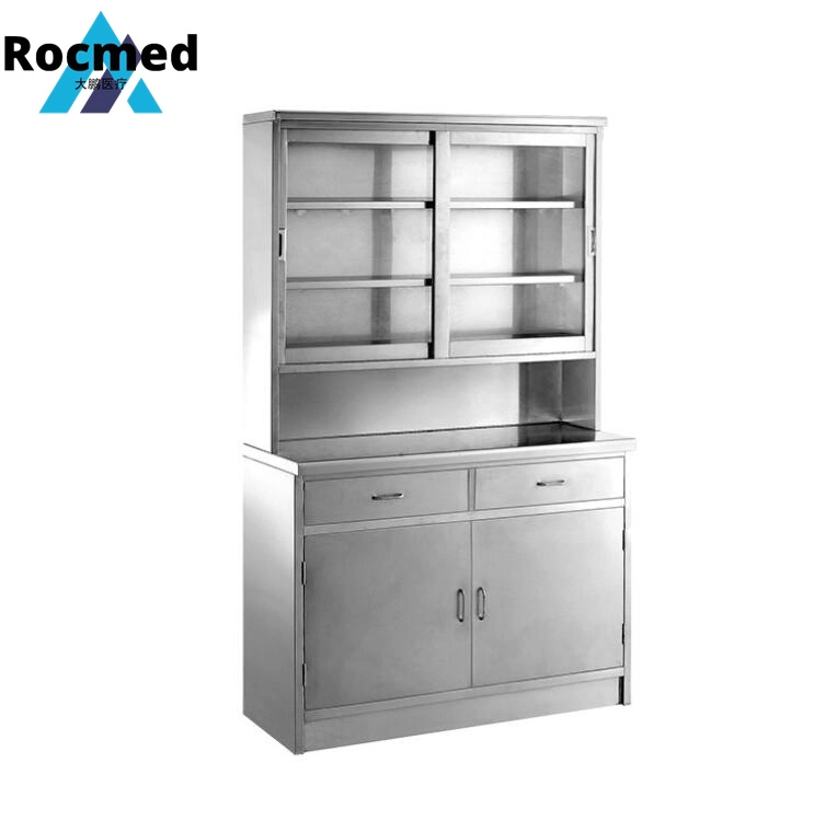 Double Two Side Stainless Steel Hospital Furniture Medical Cabinet, Hospital Instrument Cabinet Glasse Metal Western Medicine Cupboard Medical Cabinet