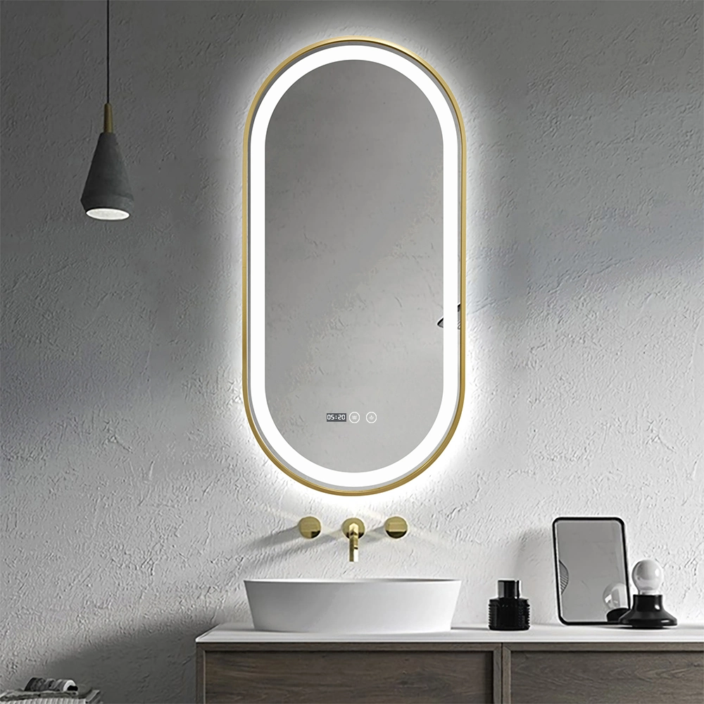 Infinity Defogger Swtich Mirror Bathroom Furniture Oval LED Mirror Framed Mirror for Home