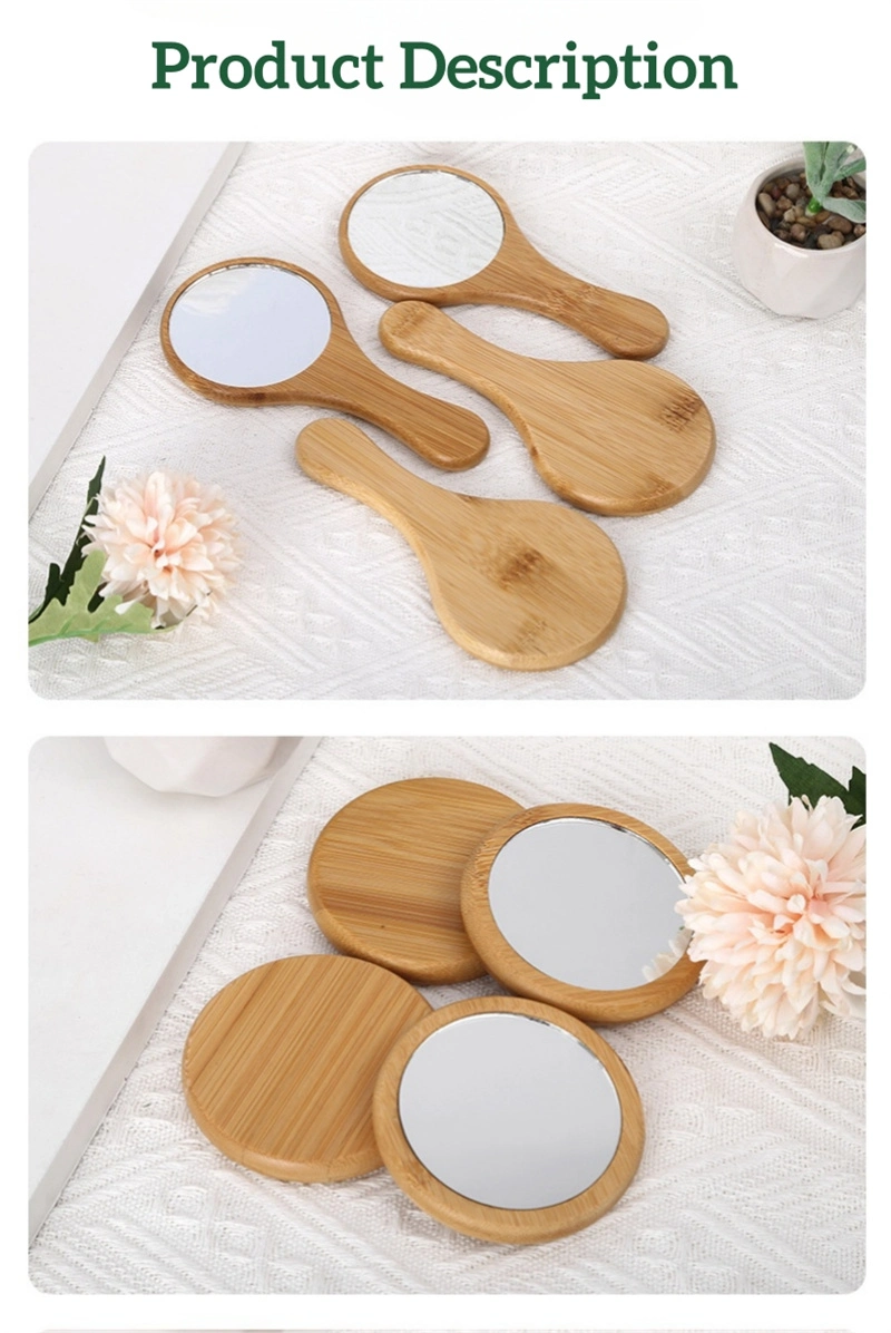 Custom Logo Round Pocket Bamboo Mirror Handheld Mini Small Makeup Mirrors