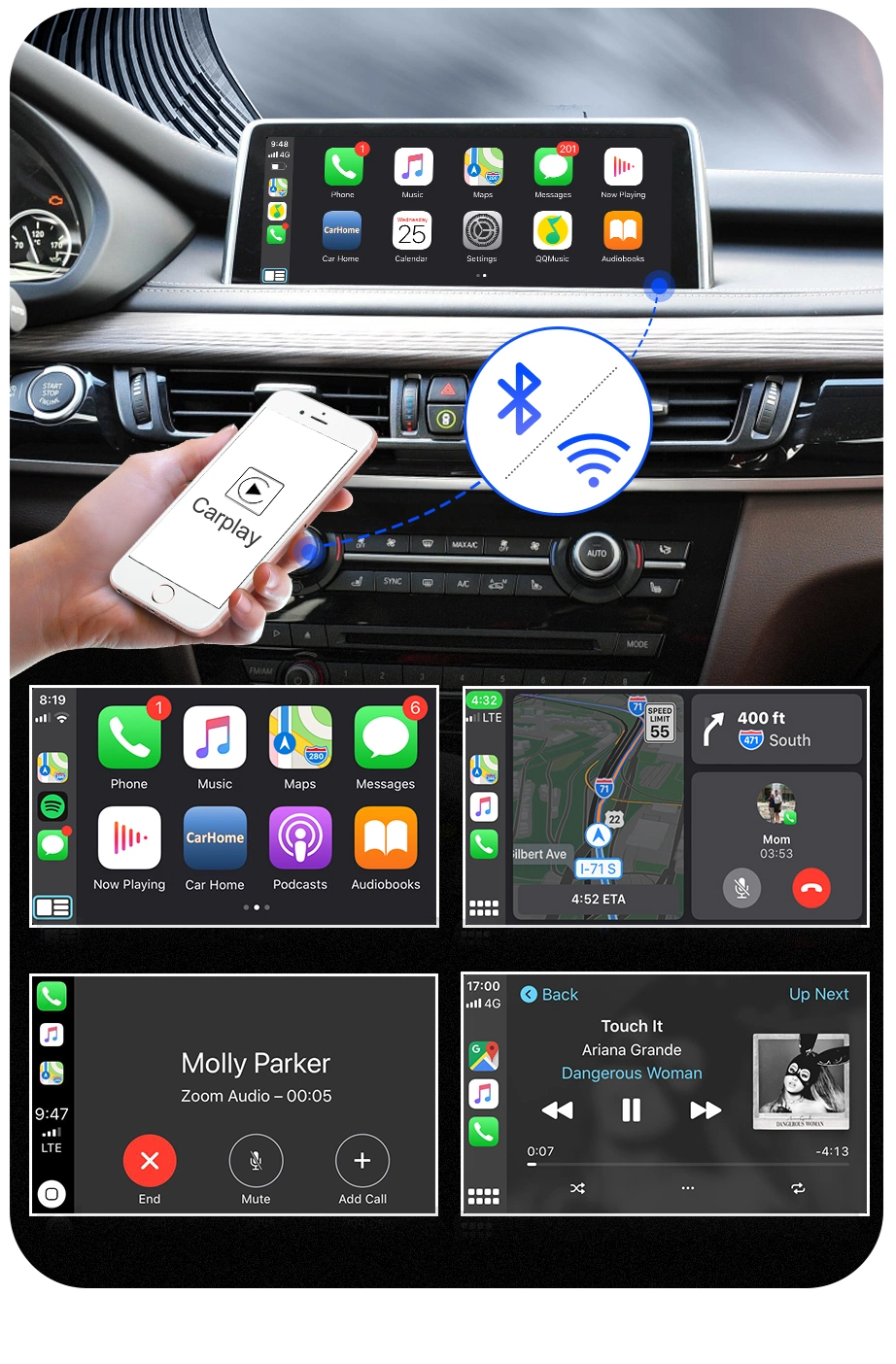 Wireless Carplay for BMW Nbt, Evo X5 F15 X6 F16 2014-2020 X1 F48 2016-2020, with Android Mirror Link Airplay Car Play Function