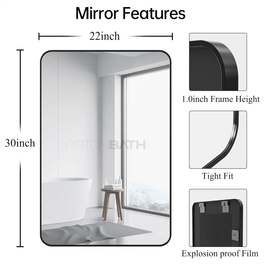 Ortonbath1 Arch Bathroom Mirror, Black Vanity Mirror, Wall-Mounted Mirror with Aluminum Alloy Frame for Bedroom, Entryway, Living