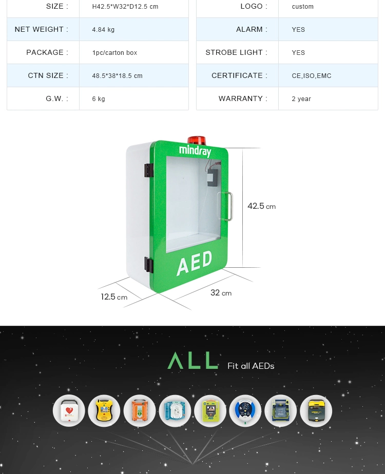 Wap-Health M9 New Steel Metal Wall Mount Indoor Use CPR Box Aed Cabinets with Alarm
